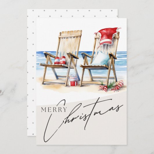 Carte de Noël avec thème de plage. 5 pouces x 7 po (Devant / Derrière)