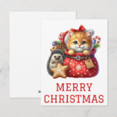 Carte de Noël avec un adorable chaton et un hériss (Devant / Derrière)