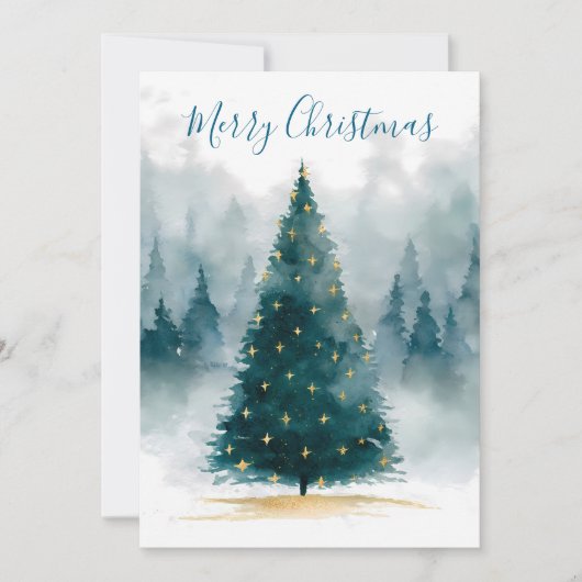 Carte de Noël avec un arbre en aquarelle (Devant)