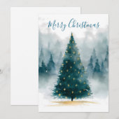 Carte de Noël avec un arbre en aquarelle (Devant / Derrière)