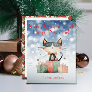 Carte de Noël avec un chat mignon Cadeau de Noël