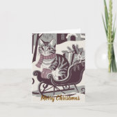 carte de Noël avec un chat tigré vintage mignon (Devant)