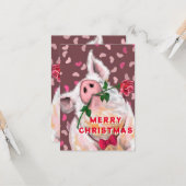 Carte de Noël avec un cochon Gentleman Funny (Devant/Arrière en situation)