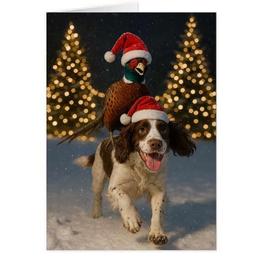 Carte de Noël avec un faisan chevauchant un Spring (Devant)