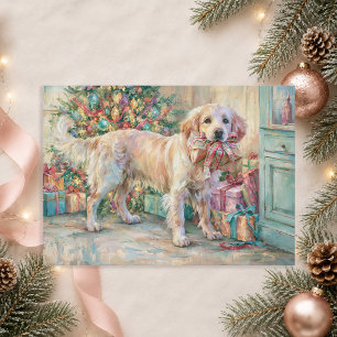 Carte de Noël avec un Golden Retriever et un sapin