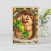 Carte de Noël avec un hérisson (Debout devant)