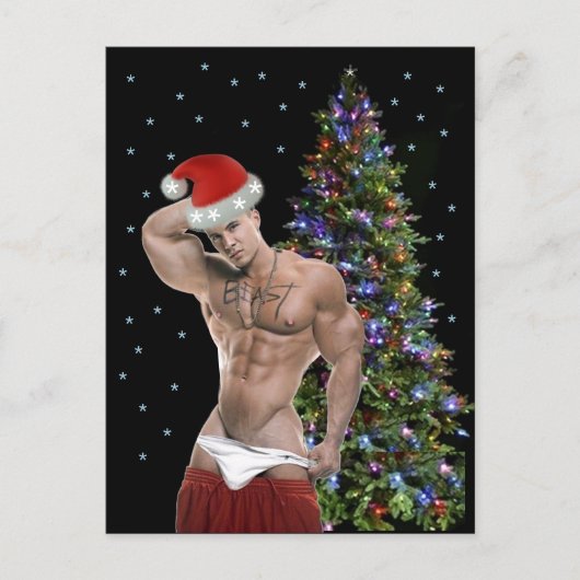 Carte de Noël avec un Père Noël musclé super sexy (Devant)