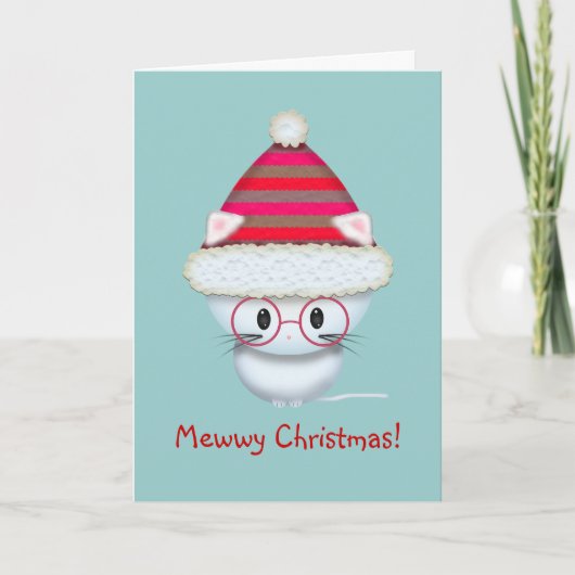 Carte de Noël avec un petit chaton blanc mignon (Devant)
