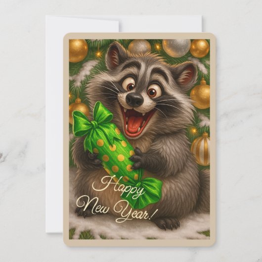 Carte de Noël avec un raton laveur (Devant)