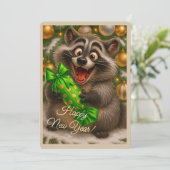 Carte de Noël avec un raton laveur (Debout devant)