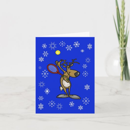 Carte de Noël avec un renne drôle et une raquette  (Devant)