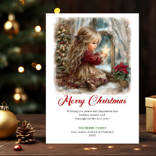 Carte de Noël avec une jolie petite fille tendance