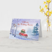 Carte de Noël avec vieille voiture (Fleur jaune)