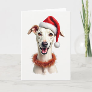 Carte de Noël avec Whippet portant un chapeau de P