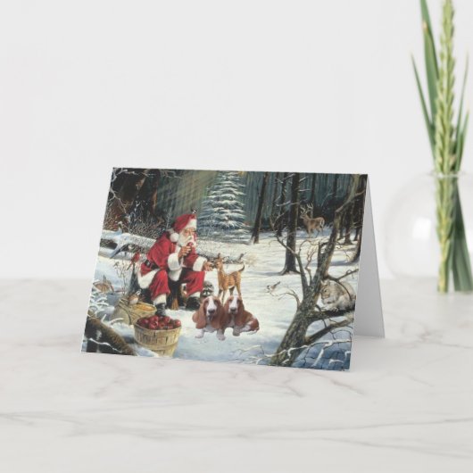 Carte de Noël Basset Hound Père Noël Woods (Devant)