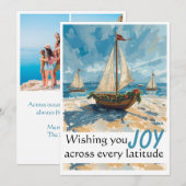 Carte de Noël bateau à voile nautique (Devant / Derrière)
