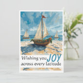 Carte de Noël bateau à voile nautique (Debout devant)