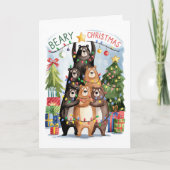 Carte de Noël Beary Bears de l'aquarelle mignonne (Devant)