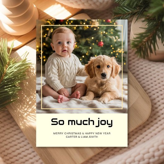 Carte de Noël bébé et animal de compagnie joyeux