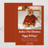 Carte de Noël bébé premier Noël rouge nom année (Devant / Derrière)
