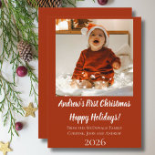 Carte de Noël bébé premier Noël rouge nom année