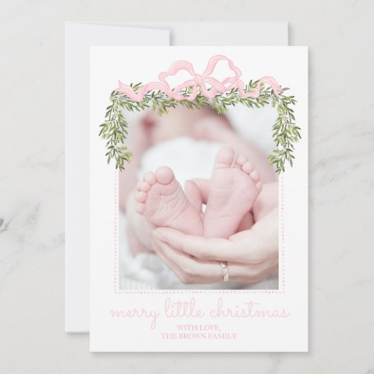 Carte de Noël Bébé Rose Joyeux Petit Noël (Devant)