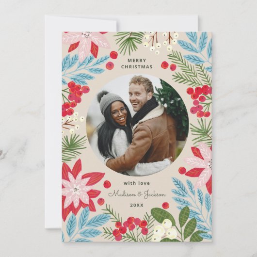 Carte de Noël beige floral (Devant)