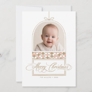 Carte de Noël beige photo d'arch Ornement Élégant