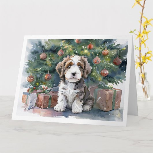 Carte de Noël Bernedoodle (Fleur jaune)