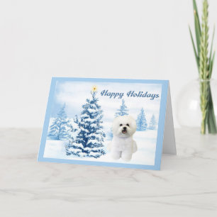 Carte de Noël Bichon Frise Arbre bleu