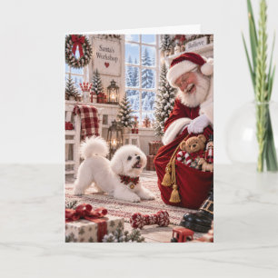 Carte de Noël Bichon Frisé Père Noël & Bichon