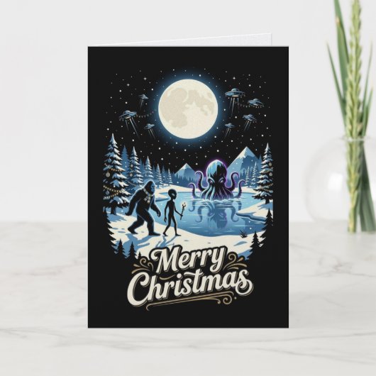 Carte de Noël Bigfoot Alien Cryptide UFO (Devant)