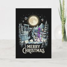 Carte de Noël Bigfoot Alien OVNI Pyramide Cryptide