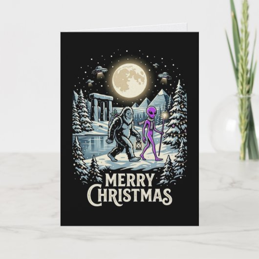 Carte de Noël Bigfoot Alien OVNI Pyramide Cryptide (Devant)