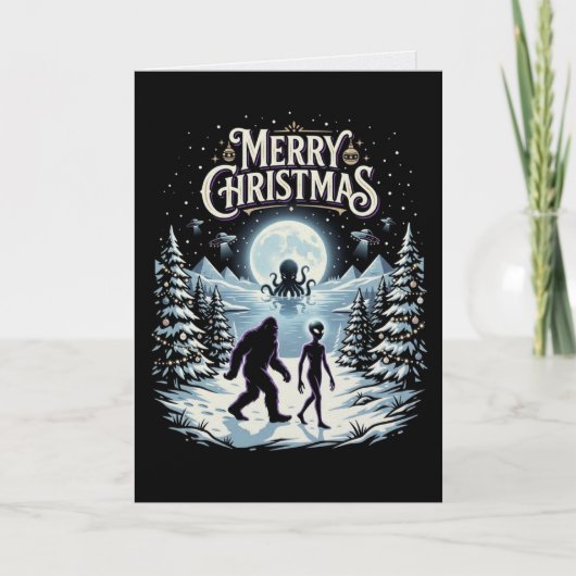 Carte de Noël Bigfoot Alien UFO Cthulhu Cryptide (Devant)