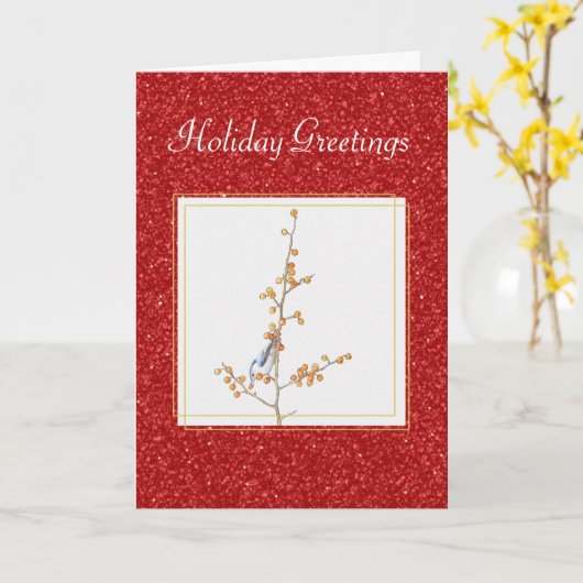 Carte de Noël Bird with Berries (Fleur jaune)