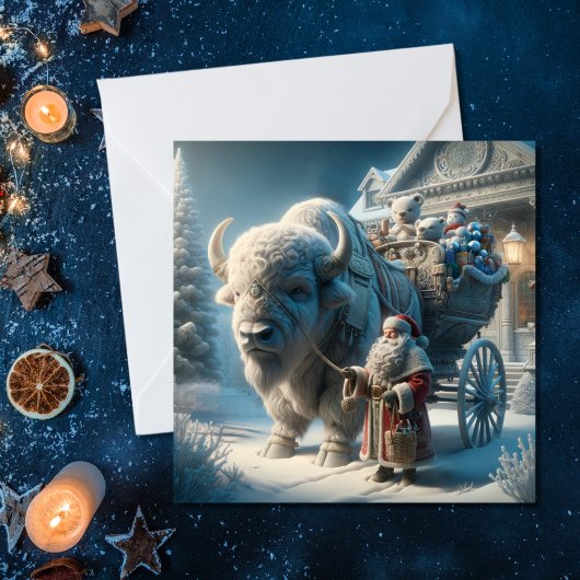 Carte de Noël Bison Buffle Père Noël