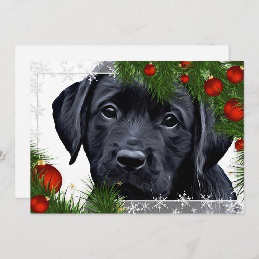 Carte de Noël Black Lab - Chien mignon chiot Labra (Devant / Derrière)