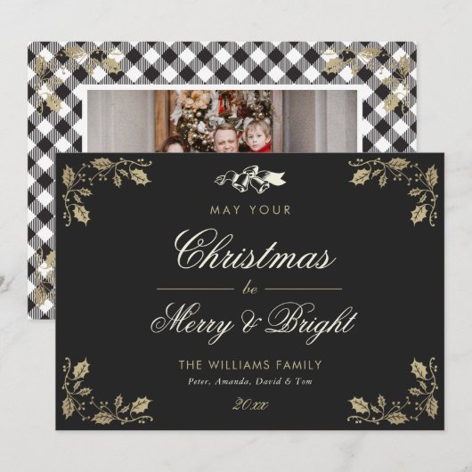 Carte de Noël Black Vintage Buffalo Plaid (Devant / Derrière)