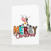 Carte de Noël blanche avec un adorable bébé vache (Devant)