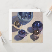 Carte de Noël blanche carré plat "Blue Steel" (Devant/Arrière en situation)