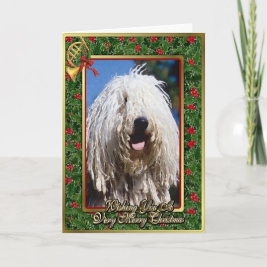 Carte de Noël blanche pour chien Komondor (Devant)