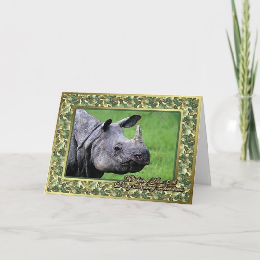 Carte de Noël blanche Rhinoceros (Devant)