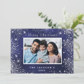 Carte de Noël bleu brillant argent photo (Debout devant)