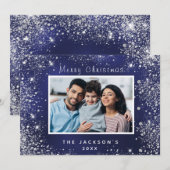 Carte de Noël bleu brillant argent photo (Devant / Derrière)