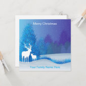Carte de Noël bleu Cerf d'Elk Nature (Devant/Arrière en situation)
