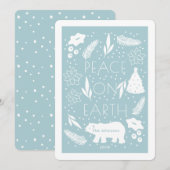 Carte de Noël bleu Ours Polaire Paix sur Terre (Devant / Derrière)
