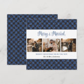 Carte de Noël bleu plaid Merry et Marié (Devant / Derrière)