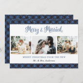 Carte de Noël bleu plaid Merry et Marié (Devant / Derrière)