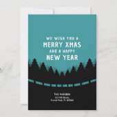 Carte de Noël bleue avec des pins de style rétro (Devant)